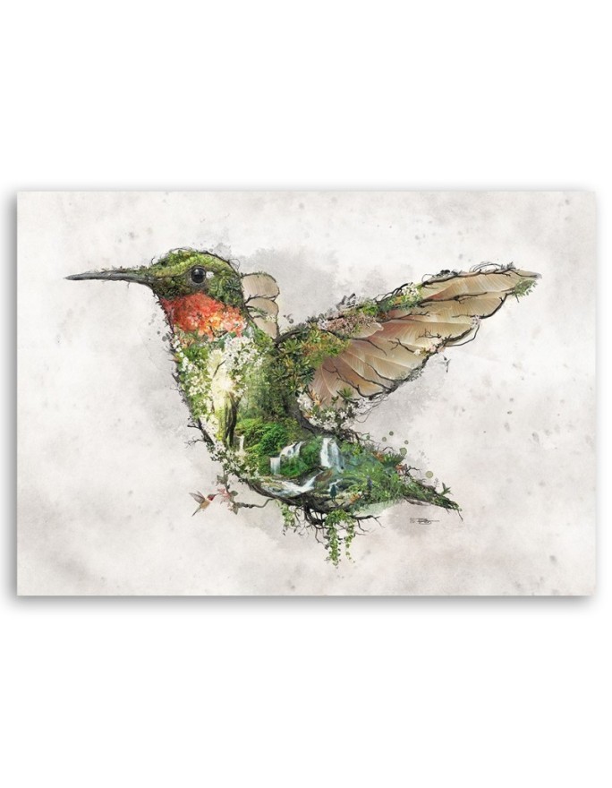 Living room Canvas painting - Hummingbird and magical forest Barrett Biggers | FEEBY