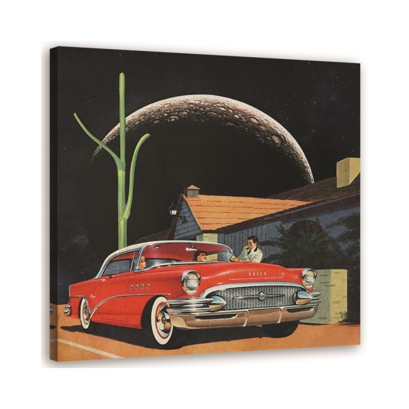 Wall art painting - Red car in front of a house Lili Chartrand | FEEBY