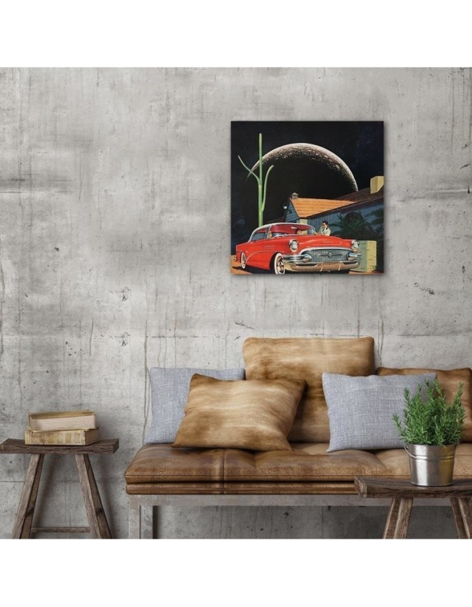 Wall art painting - Red car in front of a house Lili Chartrand | FEEBY