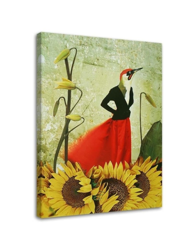 Surrealist Canvas painting - Bird in red skirt Lili Chartrand | FEEBY