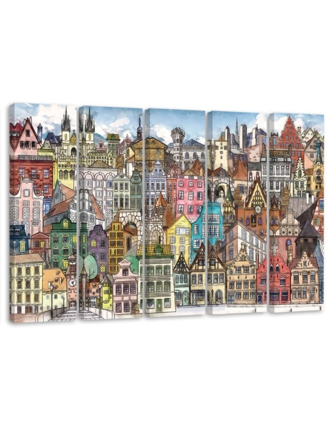 Canvas print for children's room 5-part - Merry city | FEEBY