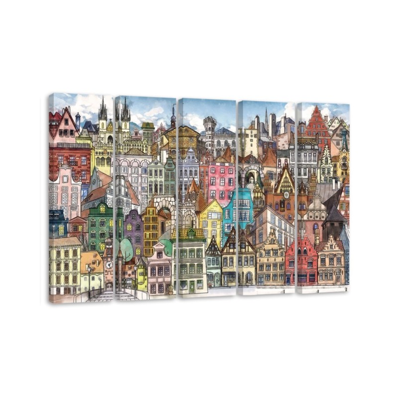 Canvas print for children's room 5-part - Merry city | FEEBY