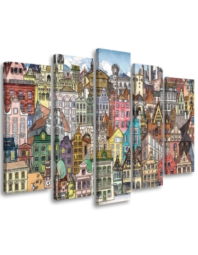 Canvas print for children's room 5-part - Merry city | FEEBY