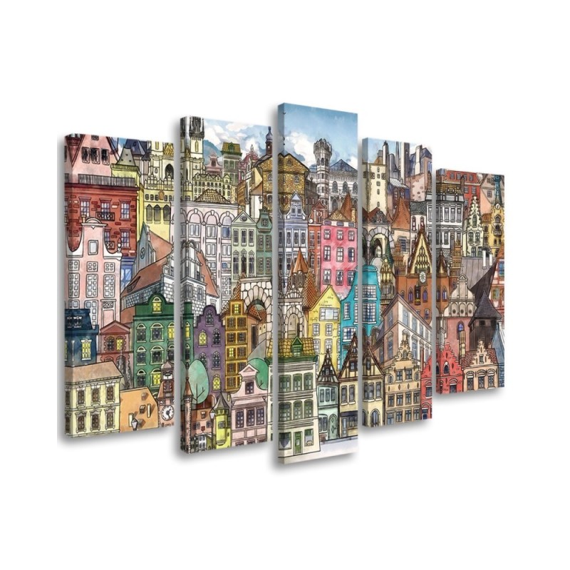 Canvas print for children's room 5-part - Merry city | FEEBY