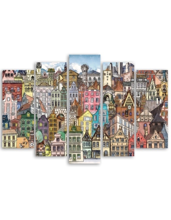 Canvas print for children's room 5-part - Merry city | FEEBY