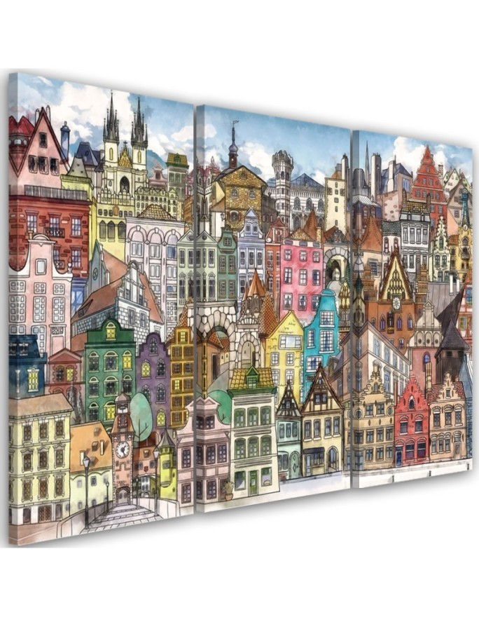 Children's triptych painting - Colourful town | FEEBY