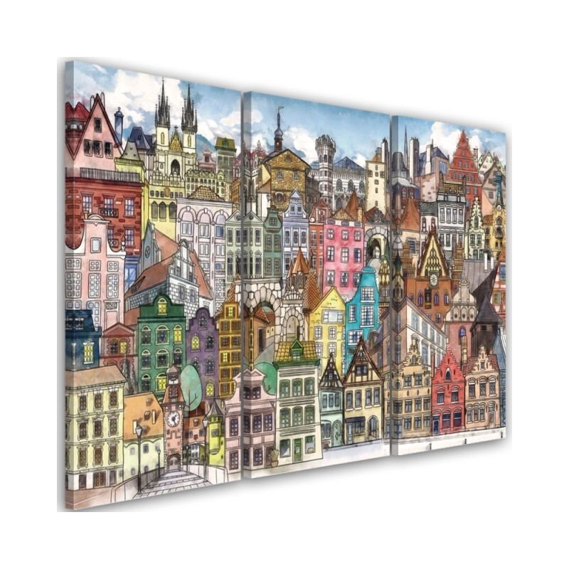 Children's triptych painting - Colourful town | FEEBY