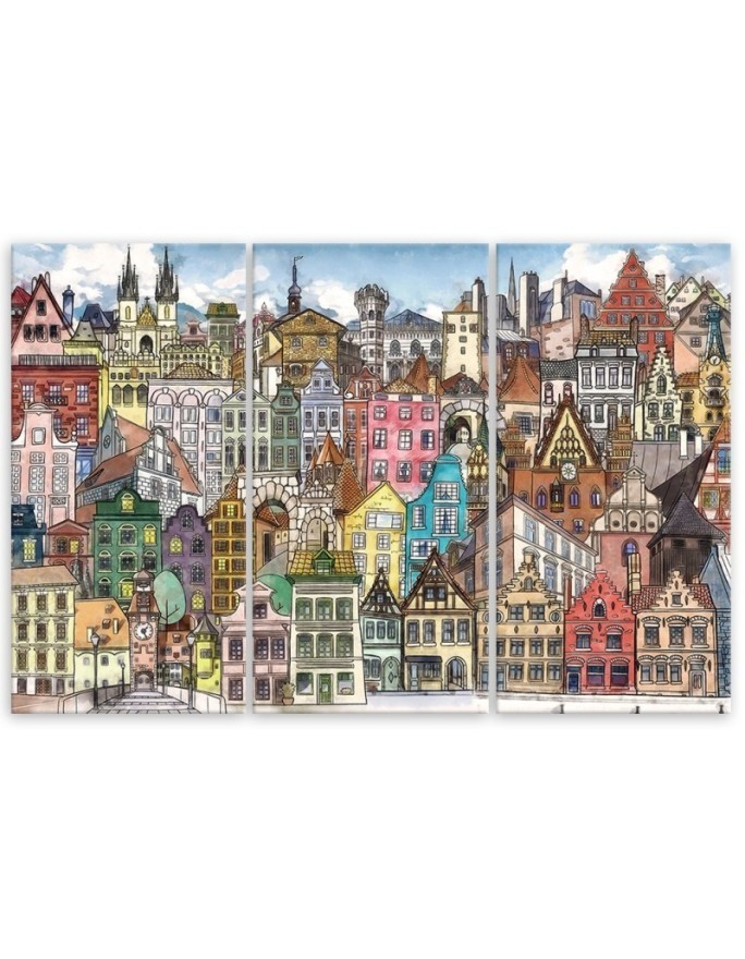 Children's triptych painting - Colourful town | FEEBY