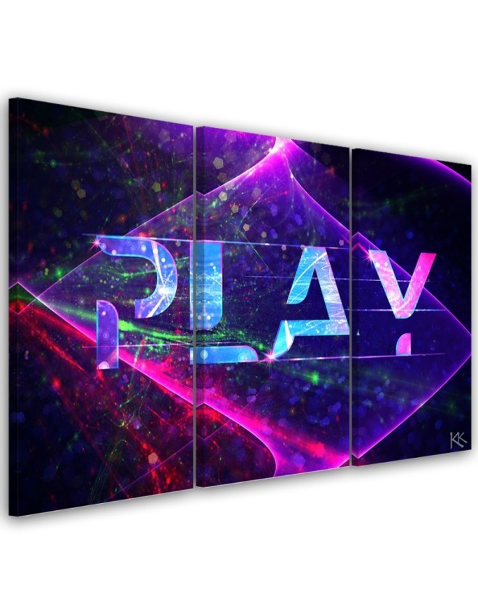 Canvas print for teenager triptych - Play lettering abstract | FEEBY