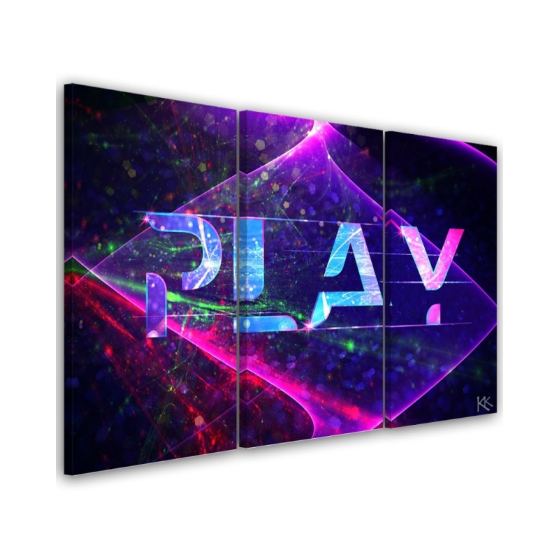 Canvas print for teenager triptych - Play lettering abstract | FEEBY