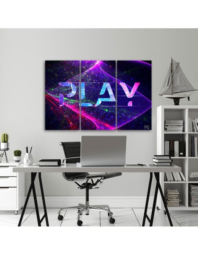 Canvas print for teenager triptych - Play lettering abstract | FEEBY