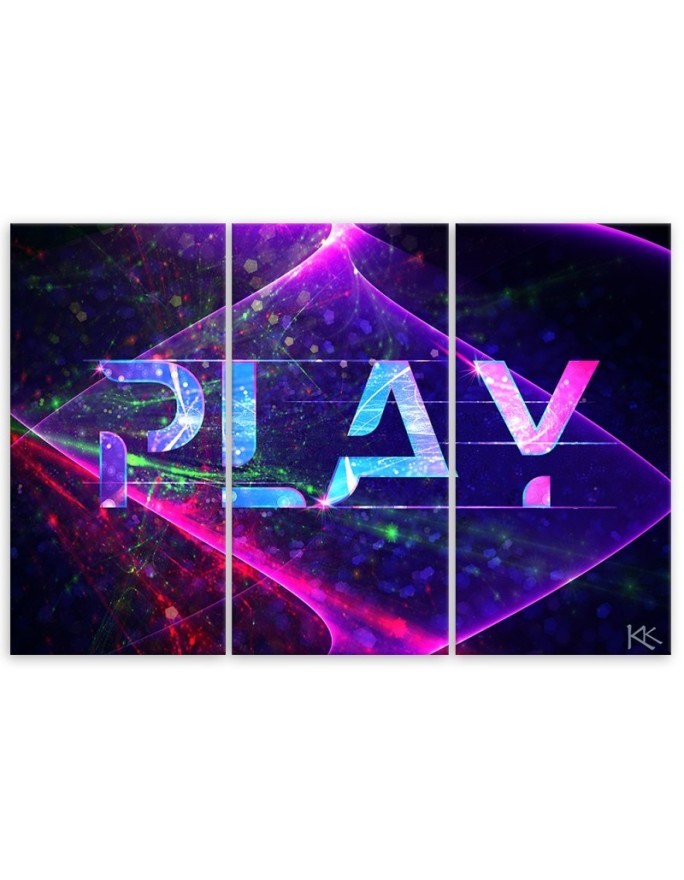 Canvas print for teenager triptych - Play lettering abstract | FEEBY
