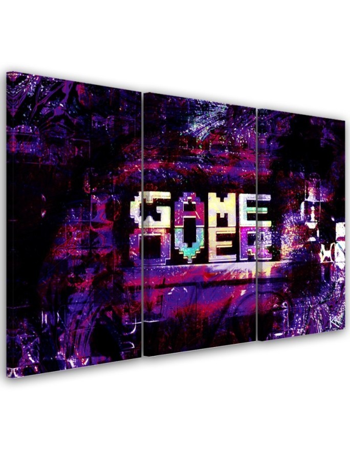 Wall art painting for teenager's room triptych - Abstract Game Over lettering | FEEBY