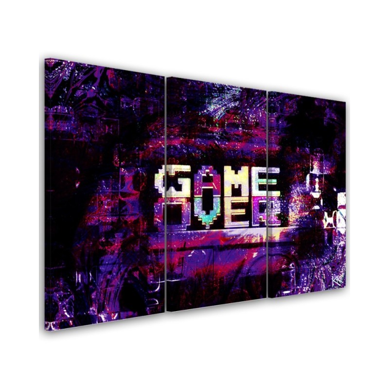 Wall art painting for teenager's room triptych - Abstract Game Over lettering | FEEBY