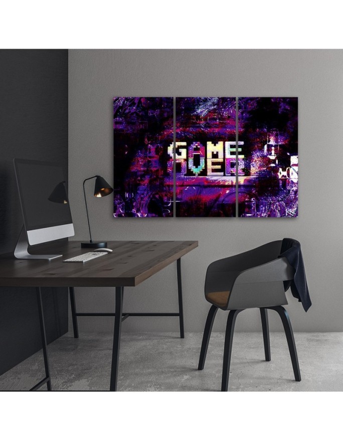 Wall art painting for teenager's room triptych - Abstract Game Over lettering | FEEBY