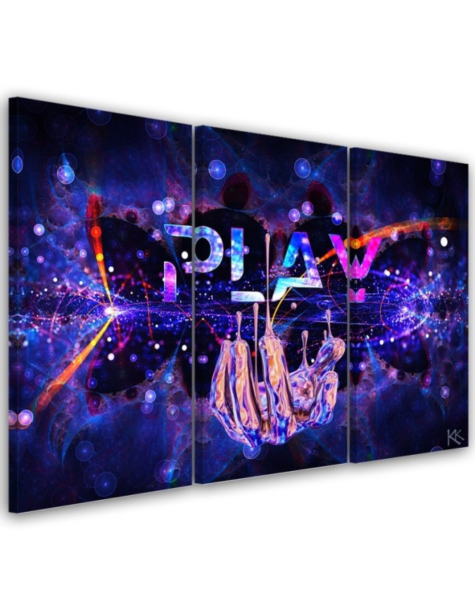 Gaming Canvas print triptych - Neon with the word Play | FEEBY