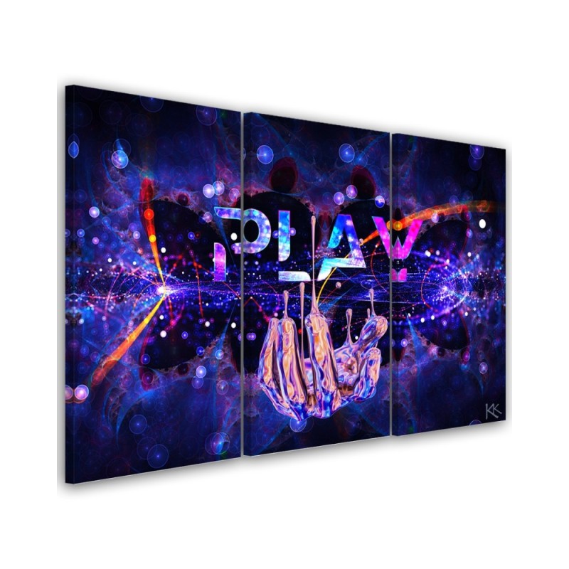 Gaming Canvas print triptych - Neon with the word Play | FEEBY