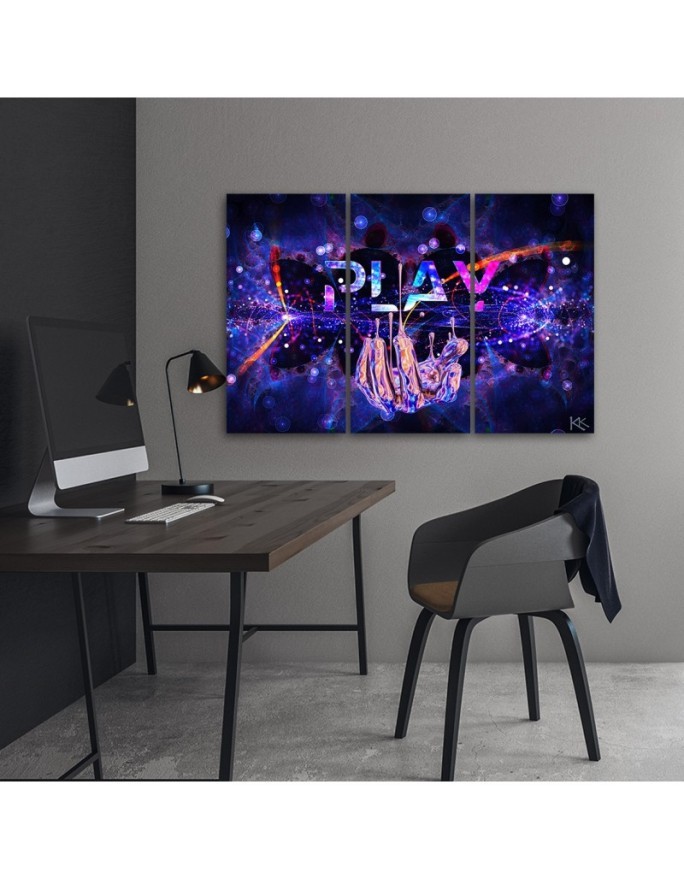 Gaming Canvas print triptych - Neon with the word Play | FEEBY
