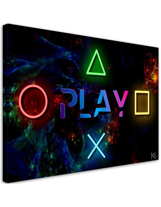 Decorative Canvas prints - Play lettering and controller buttons | FEEBY