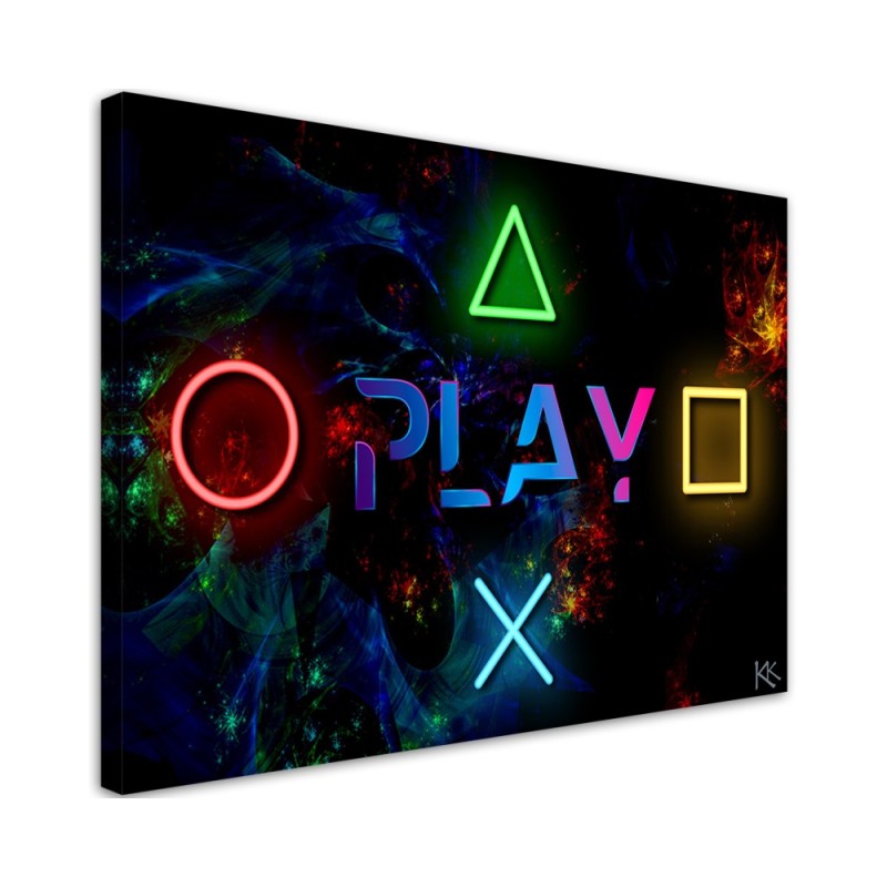 Decorative Canvas prints - Play lettering and controller buttons | FEEBY