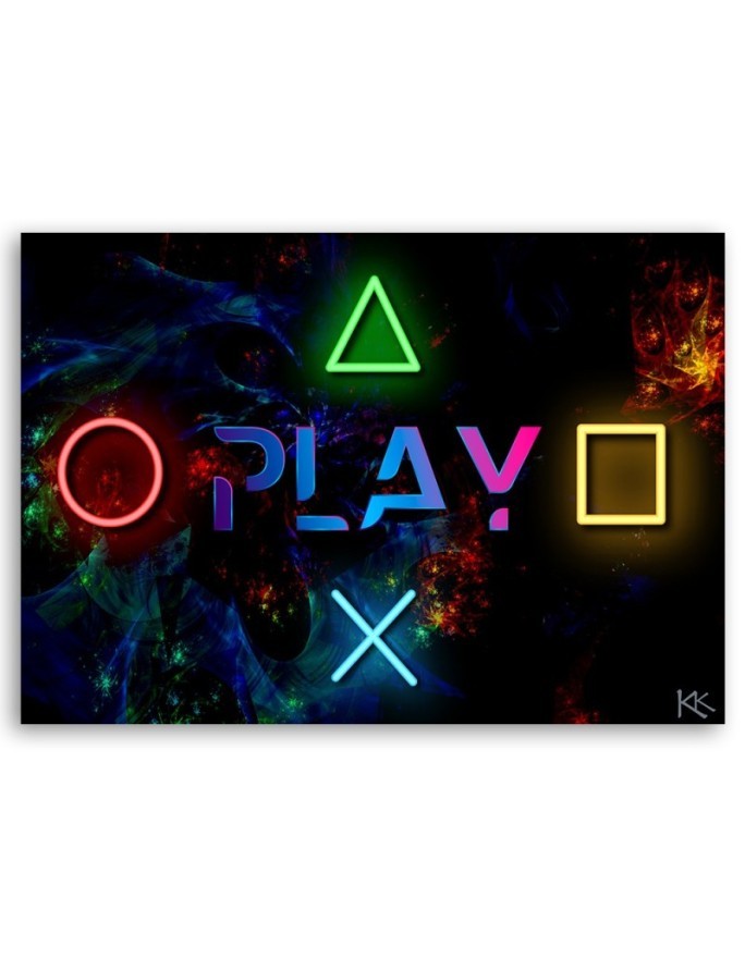 Decorative Canvas prints - Play lettering and controller buttons | FEEBY