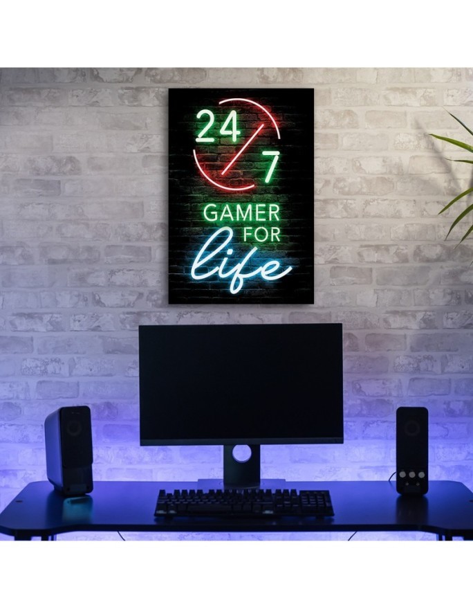 Neon Canvas prints for a teenager - Gamer for life lettering | FEEBY