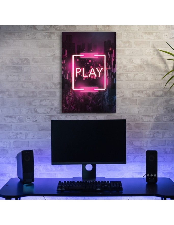 Wall art painting - Pink PLAY lettering for a gamer | FEEBY