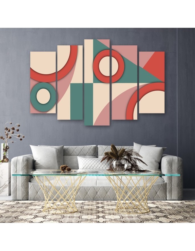 Modern pentaptic painting - Geometric coloured shapes | FEEBY