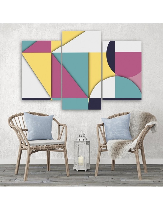 Modern Canvas painting 3 piece for living room - Geometric coloured shapes | FEEBY