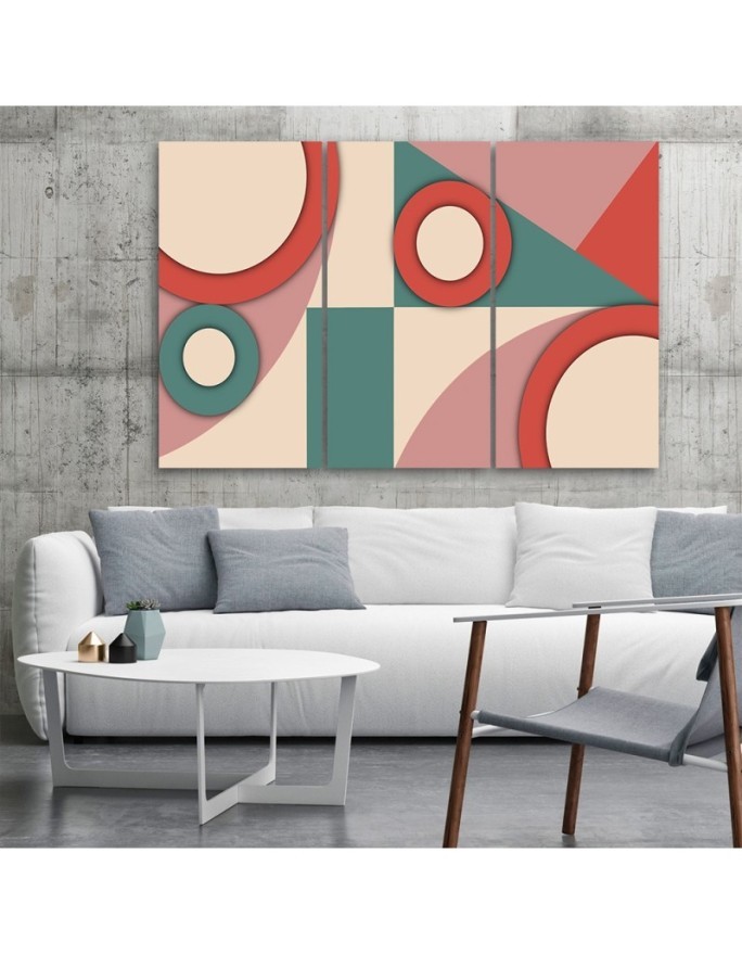 Triptych paintings for living room - Geometric shapes abstract | FEEBY
