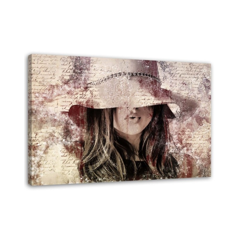 Bedroom Canvas painting - Beautiful woman in vintage hat | FEEBY