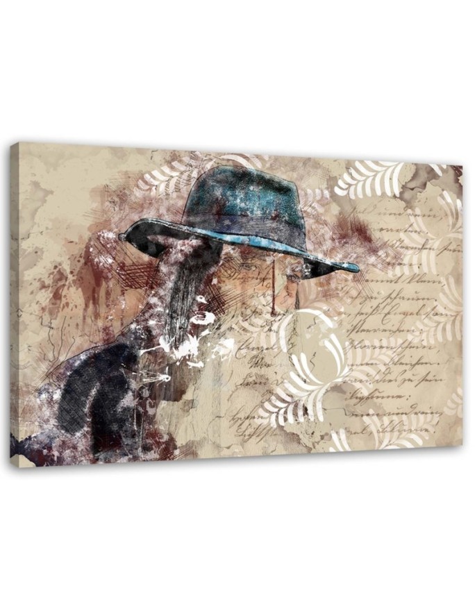 Bedroom Canvas painting modern - Woman in blue retro hat | FEEBY