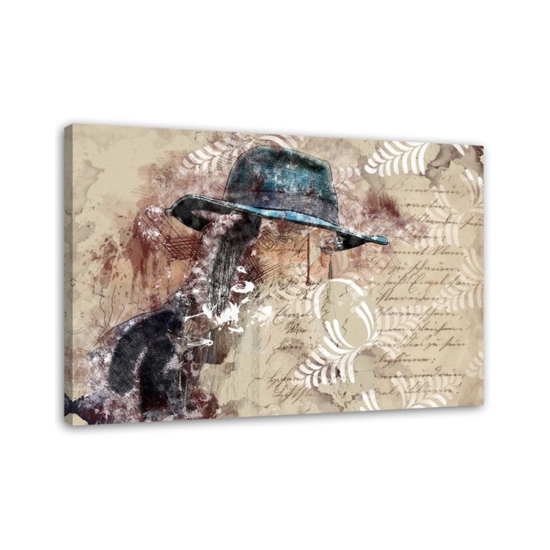 Bedroom Canvas painting modern - Woman in blue retro hat | FEEBY