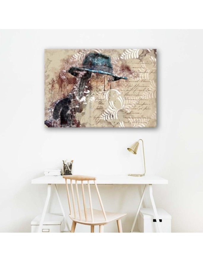 Bedroom Canvas painting modern - Woman in blue retro hat | FEEBY