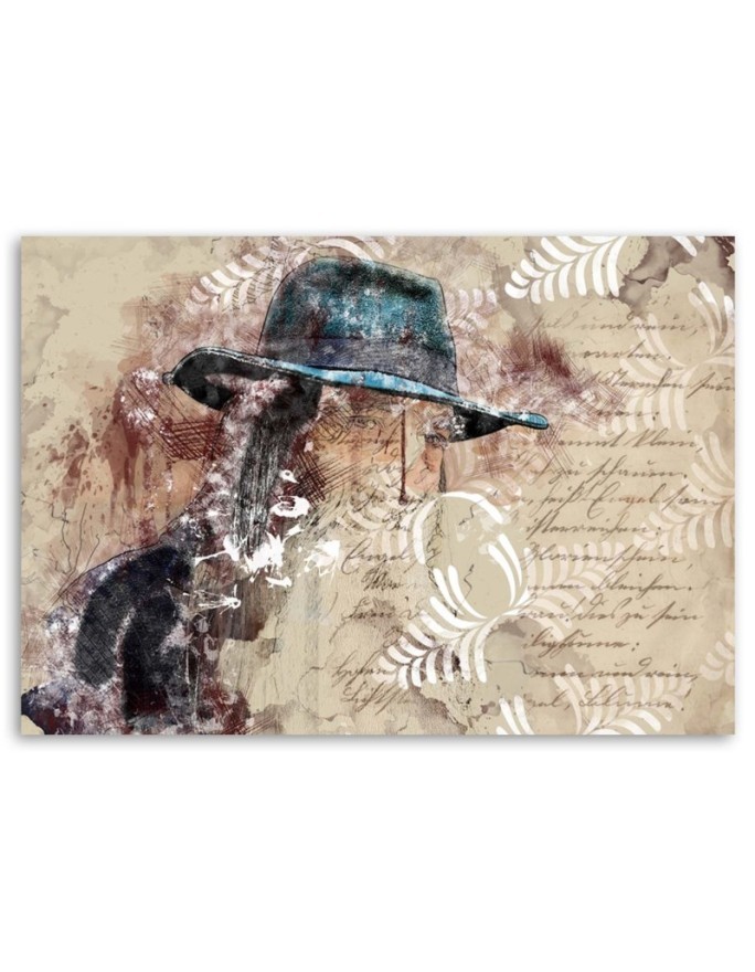 Bedroom Canvas painting modern - Woman in blue retro hat | FEEBY