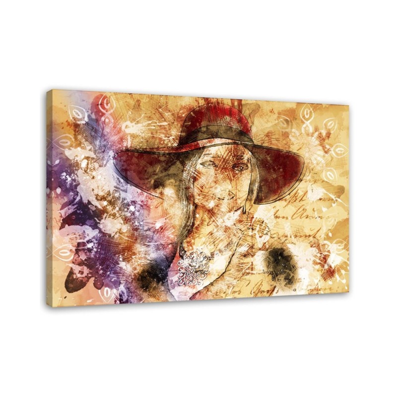 Bedroom wall painting - Woman in red hat | FEEBY