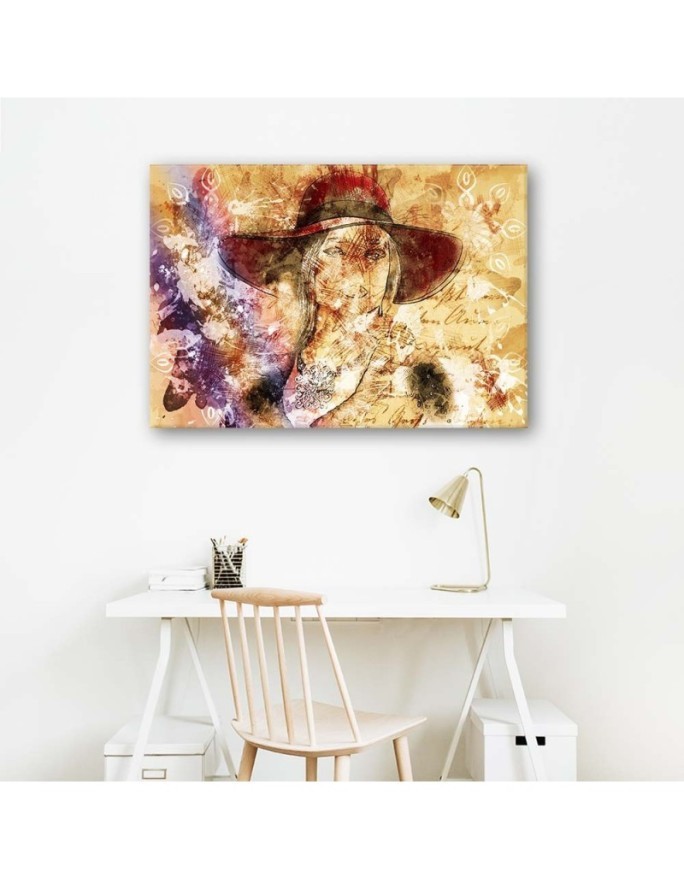 Bedroom wall painting - Woman in red hat | FEEBY