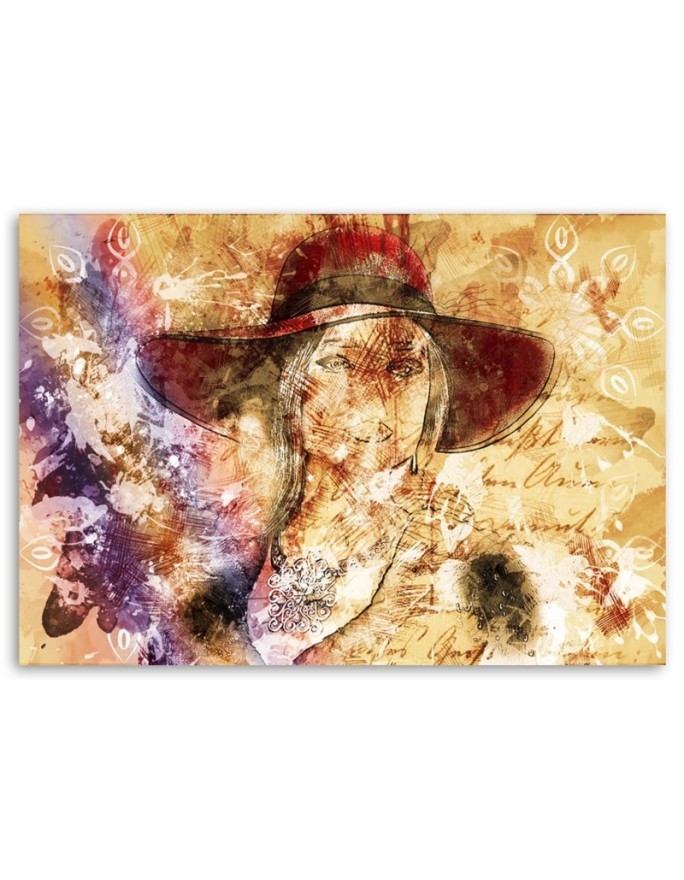 Bedroom wall painting - Woman in red hat | FEEBY