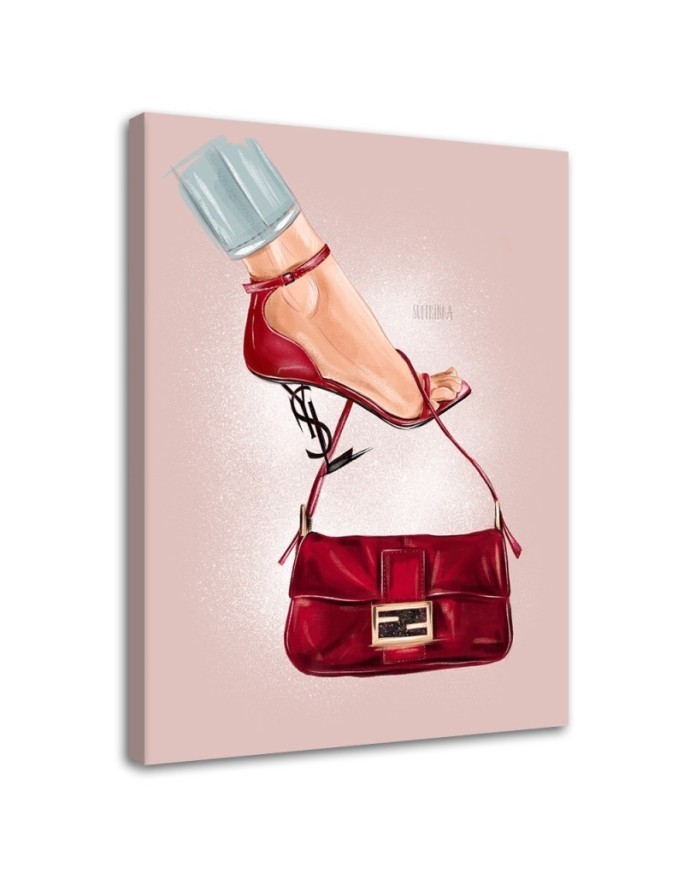 Glamour Canvas prints for the living room - Red handbag stilettos | FEEBY