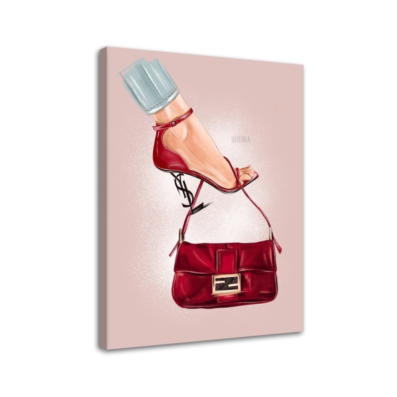 Glamour Canvas prints for the living room - Red handbag stilettos | FEEBY