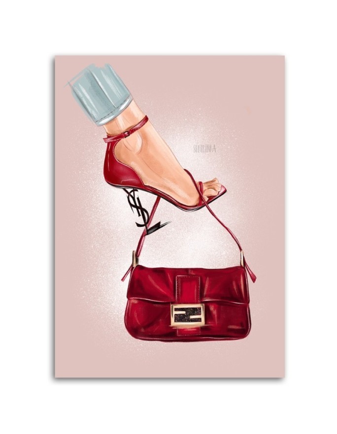 Glamour Canvas prints for the living room - Red handbag stilettos | FEEBY