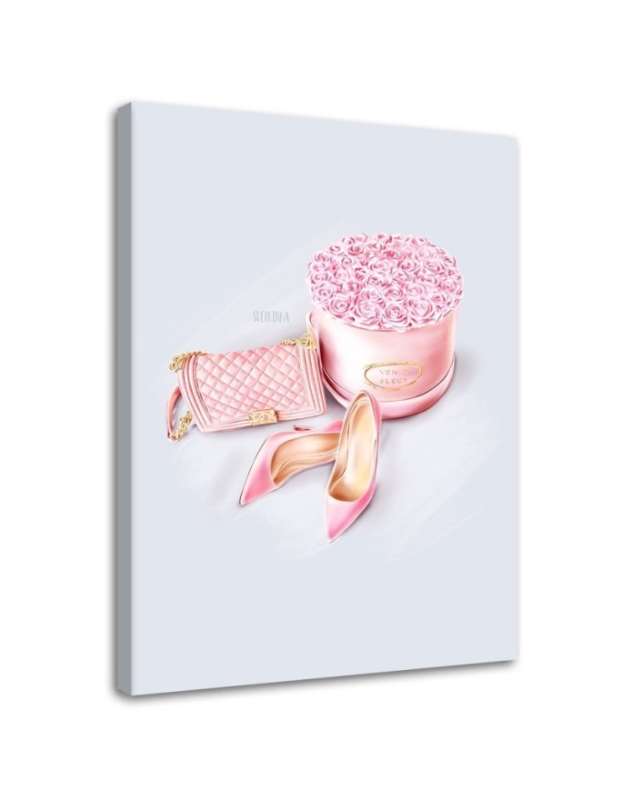 Canvas prints for bathroom, living room glamour - Pink feminine set | FEEBY