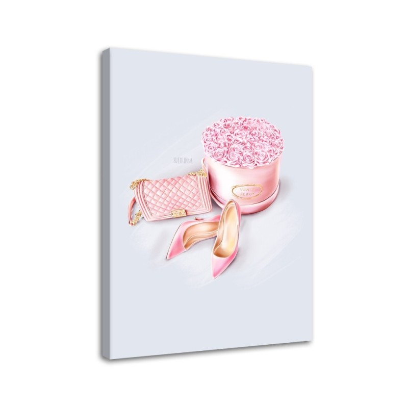 Canvas prints for bathroom, living room glamour - Pink feminine set | FEEBY