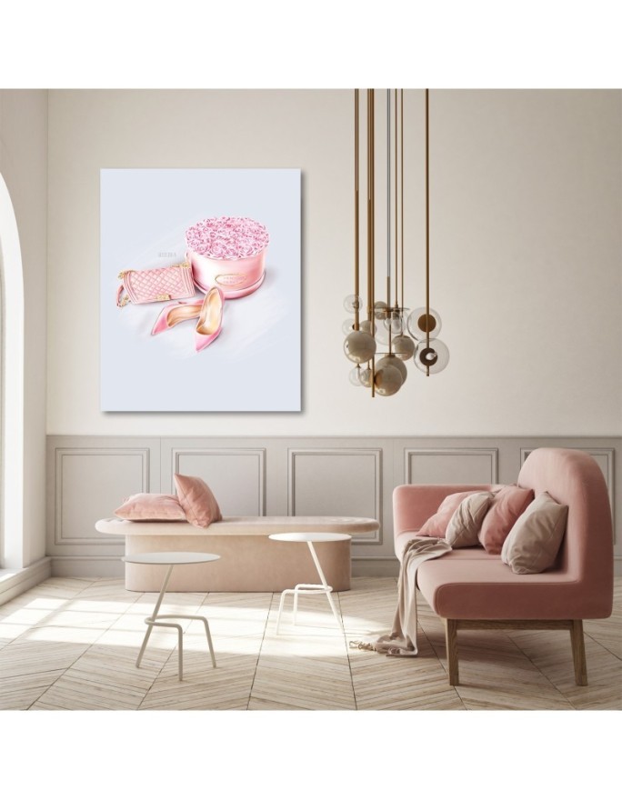 Canvas prints for bathroom, living room glamour - Pink feminine set | FEEBY