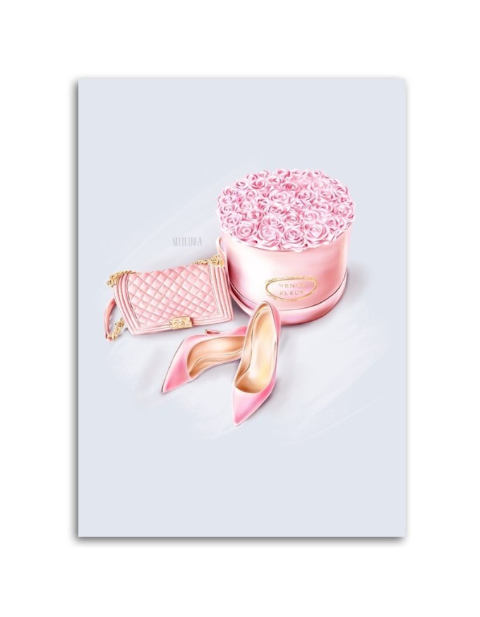 Canvas prints for bathroom, living room glamour - Pink feminine set | FEEBY