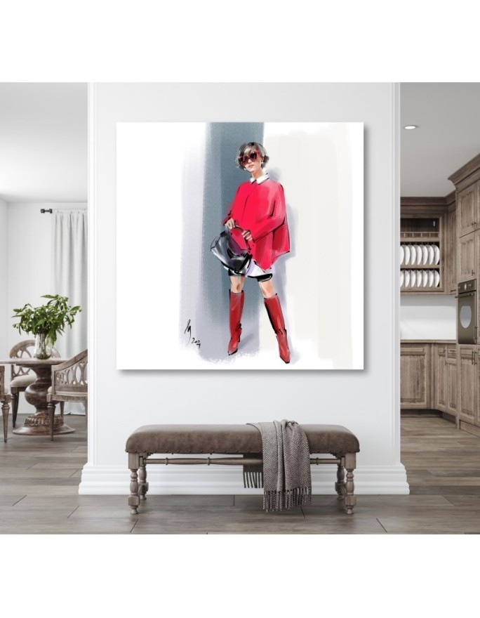 Modern Canvas paintings - Woman in red Paris Fashion Irina Sadykova | FEEBY