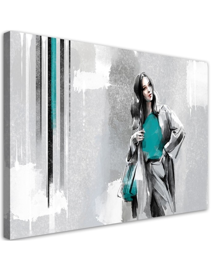 Fashionable Canvas prints - Woman in coat on grey background | FEEBY