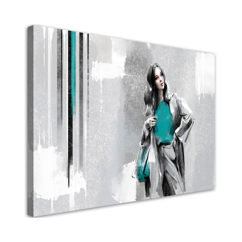 Fashionable Canvas prints - Woman in coat on grey background | FEEBY