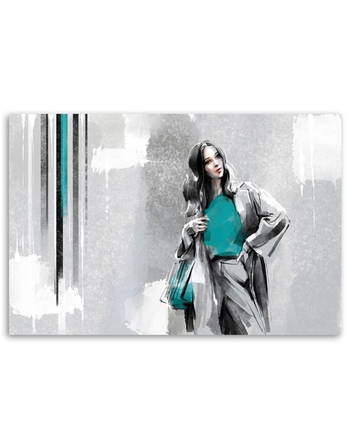 Fashionable Canvas prints - Woman in coat on grey background | FEEBY
