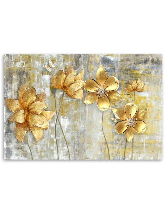 Canvas prints for modern living room - Golden flowers and butterflies | FEEBY